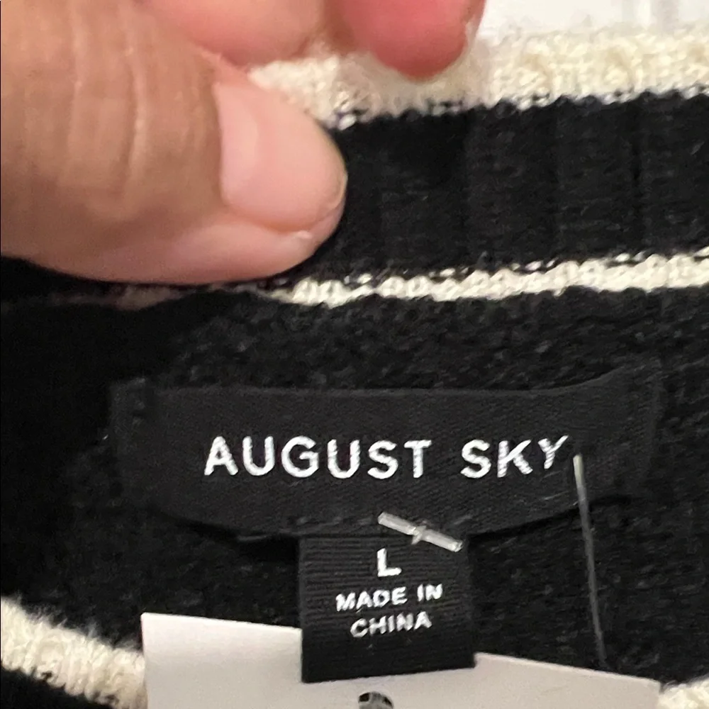 Chic Black Long Sleeve Sweater Dress with White Accents - Picture 2 of 7